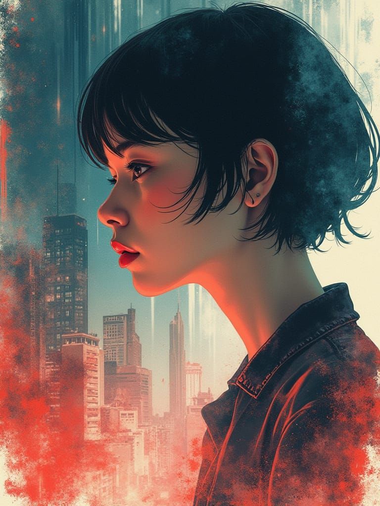 Anime-Inspired Portrait in a Dystopian Cityscape
