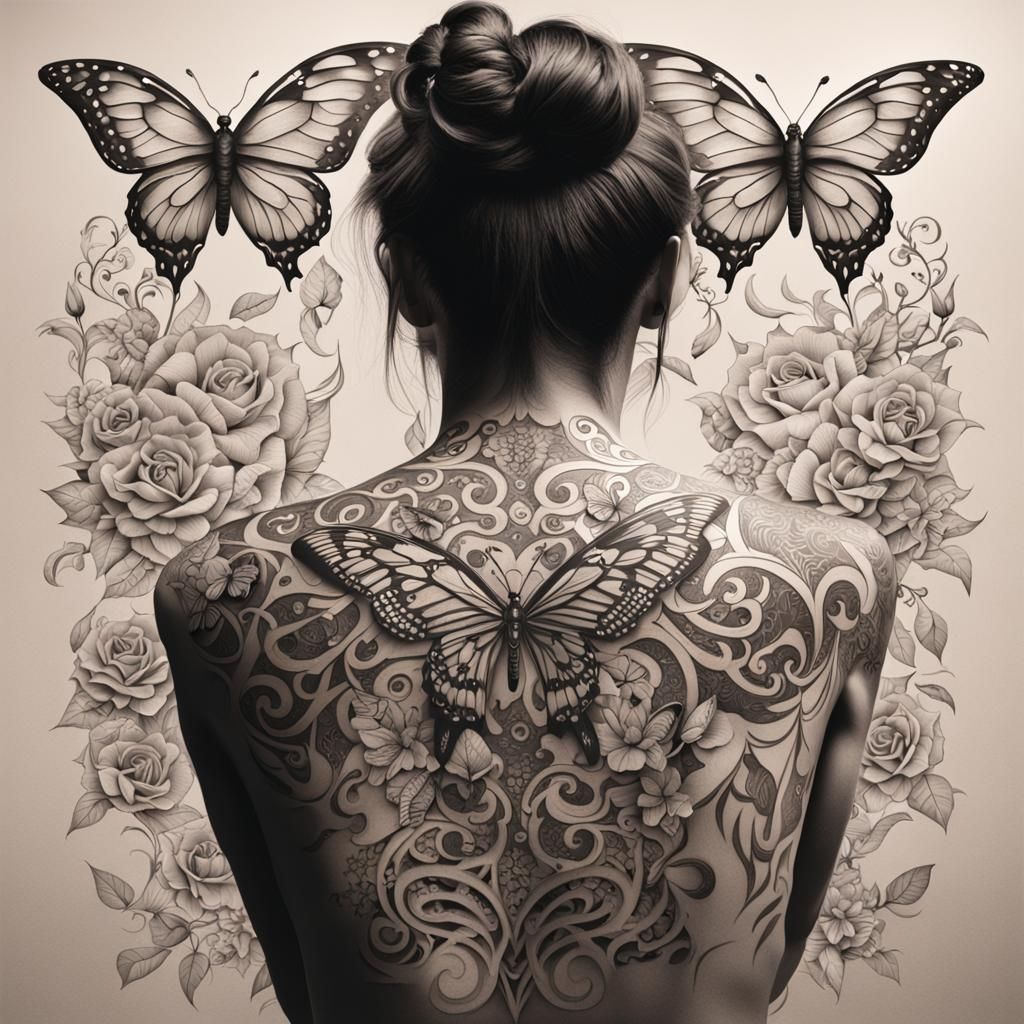 Tattoos featuring floral and butterfly