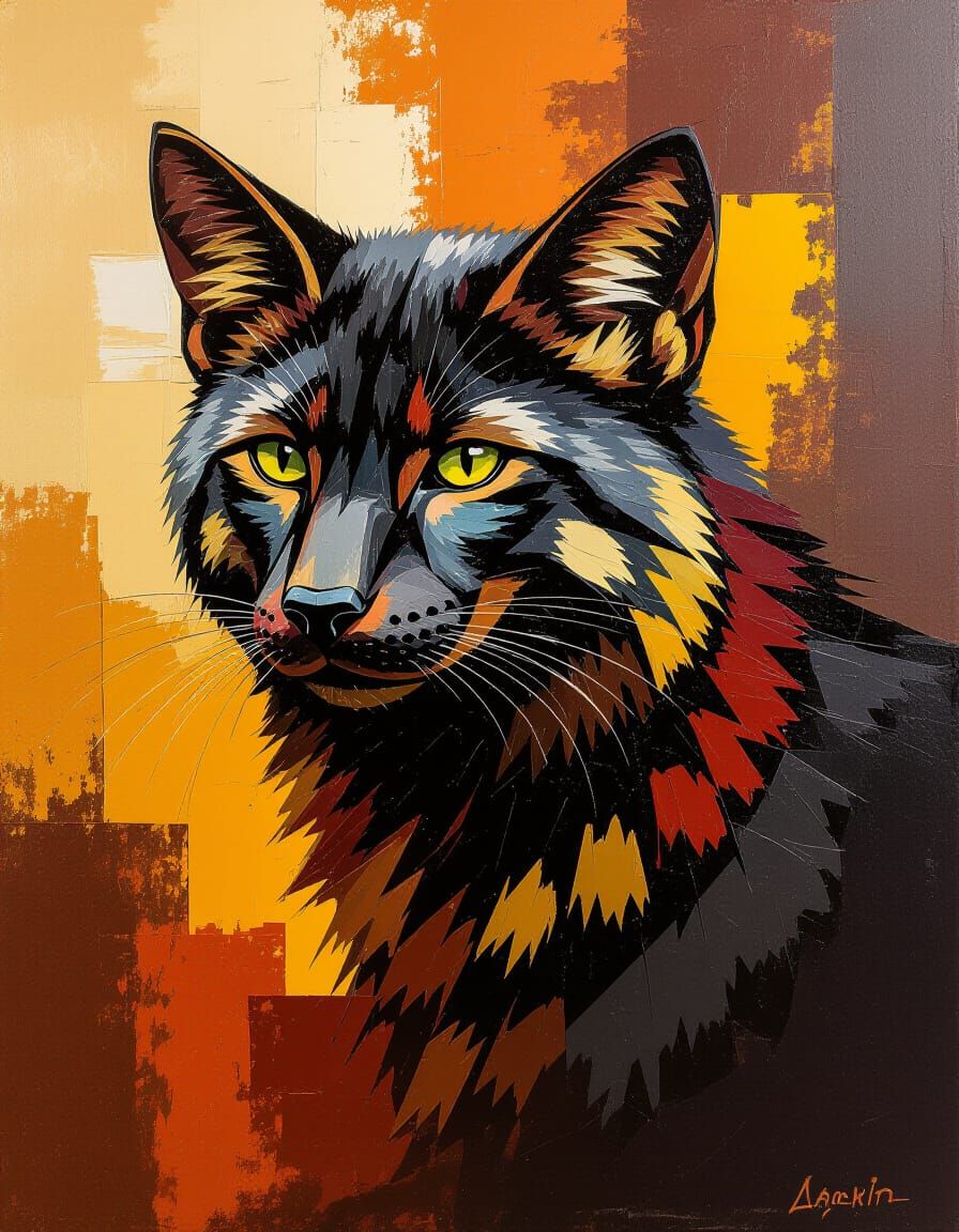 Abstract Impasto Painting of a Clouded Leopard