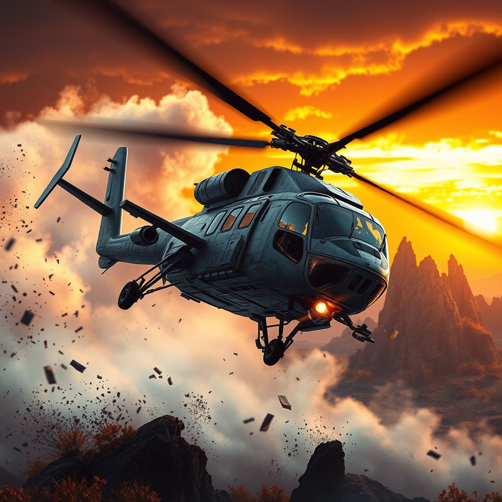 Helicopter Emergency Landing in High-Fantasy Landscape
