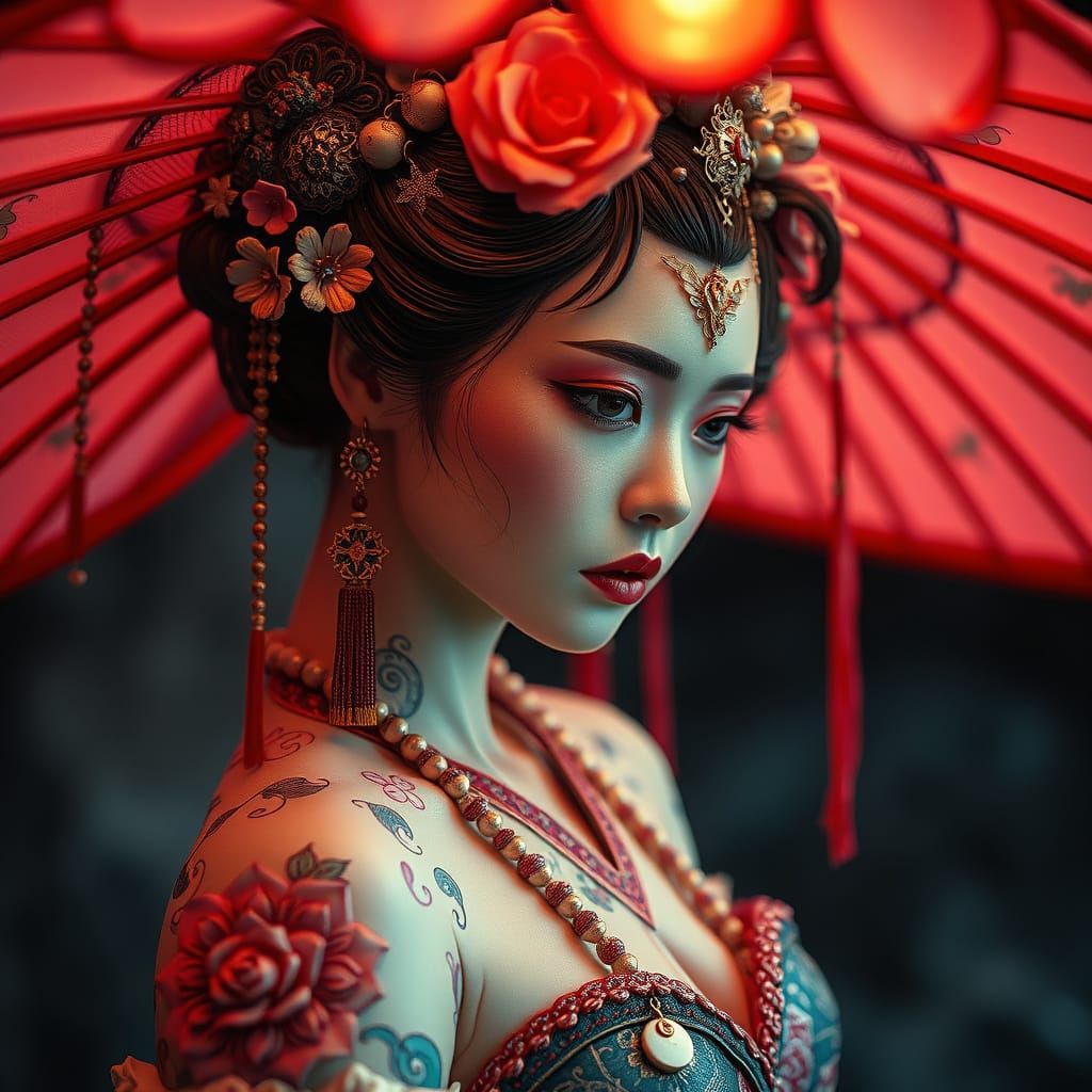 Ethereal Japanese Fantasy Sculpture in Vibrant, Cinematic St...