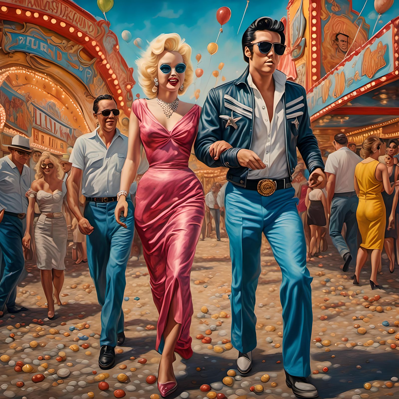 Elvis Presley and Marilyn Monroe 
 <lora:Trompe l...