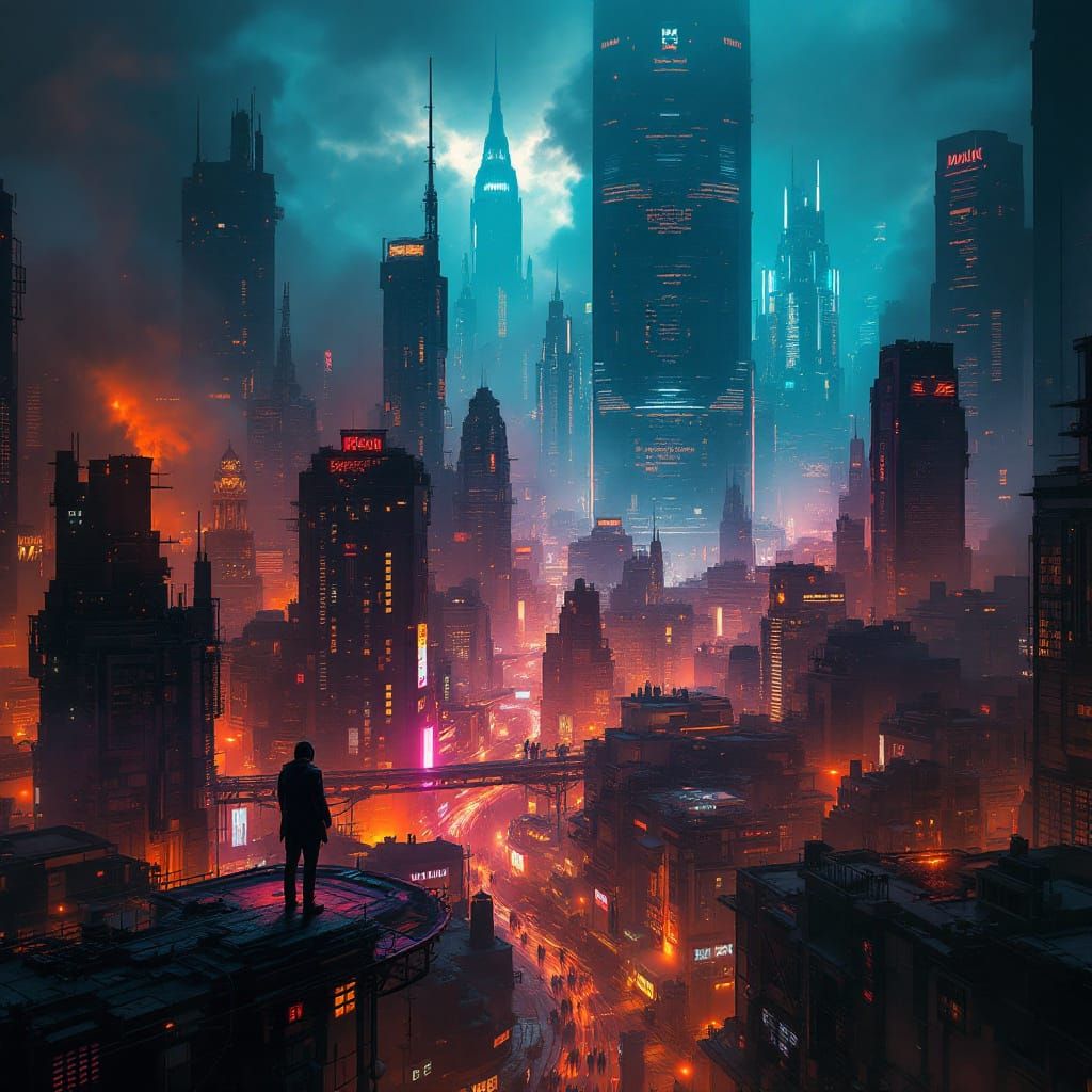 Dystopian Metropolis: Cyberpunk Cityscape at Night