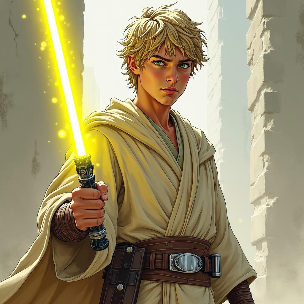 Battle-Worn Jedi Knight with Yellow Lightsaber, Comic Art