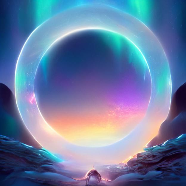 Iridescent Aetherpunk Portal with Aurora Borealis
