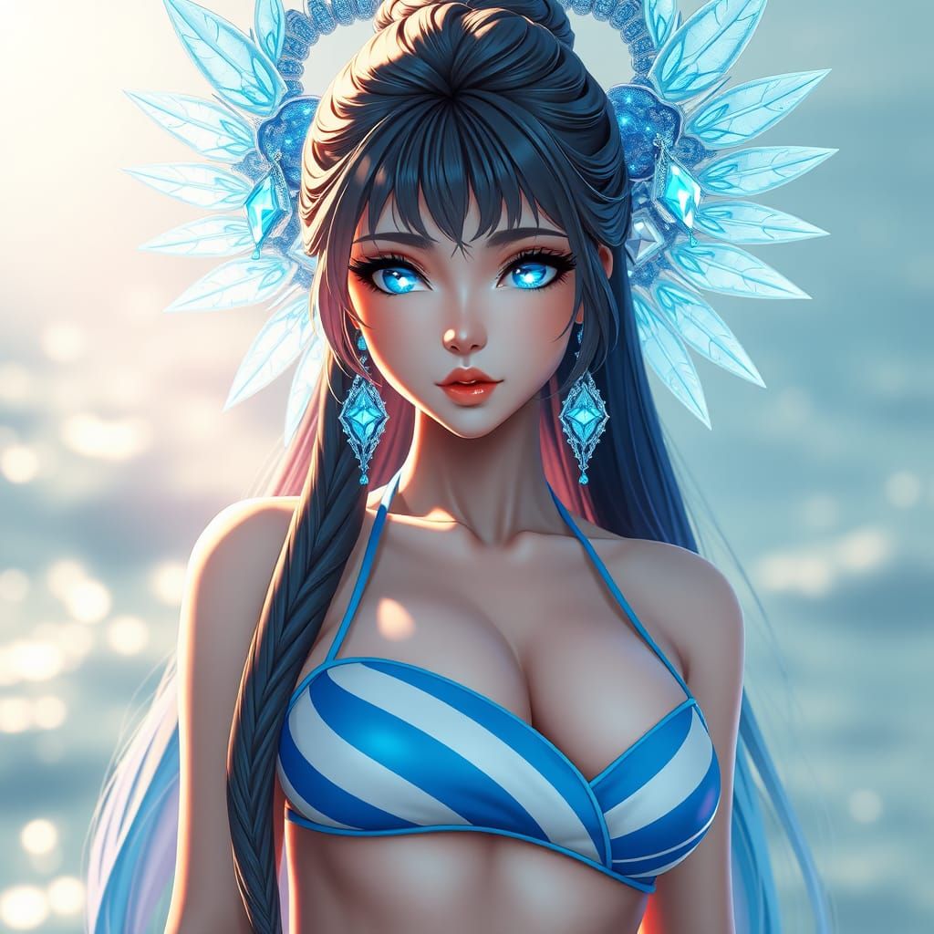 Goddess in Electric Blue Bikini, Anime Art