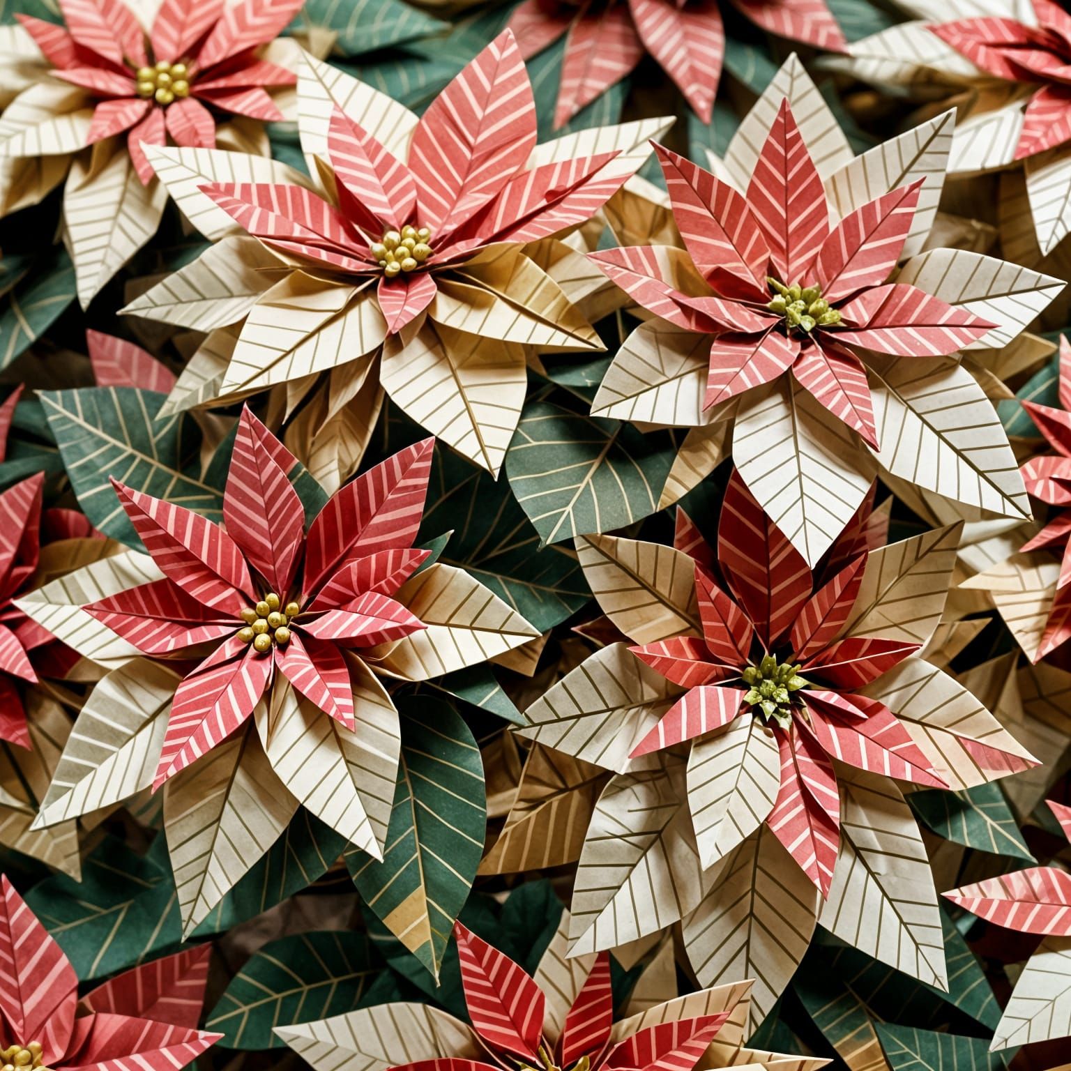 Poinsettia Origami Flowers on Autumn Wood