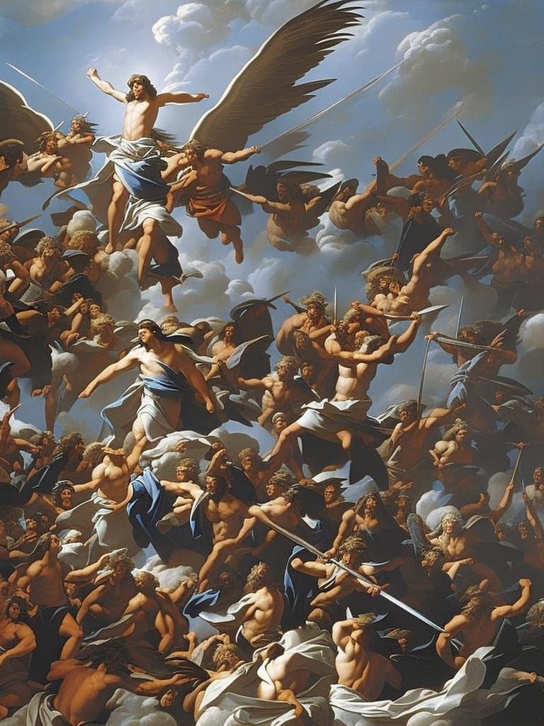 Epic Battle Between Angels in Matte Painting Style