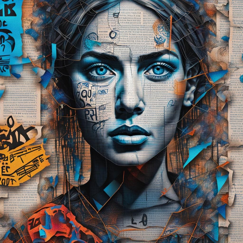 Cosmic Street Art Portrait in Wireframe Sketching