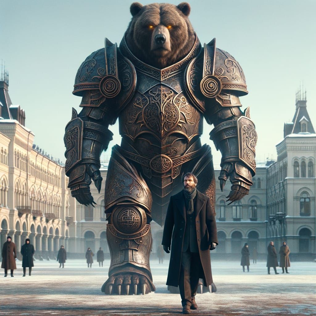 Armored Bear Guardian in Winter City Square