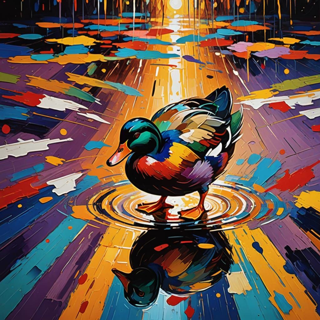 Vibrant Duck in Fauvist Disco Scene