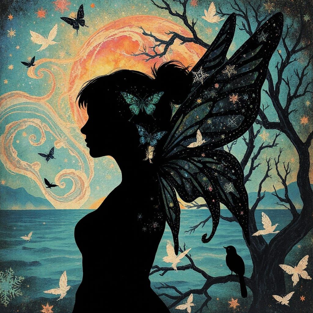 Whimsical Fairy Emerges from Cosmic Galaxy