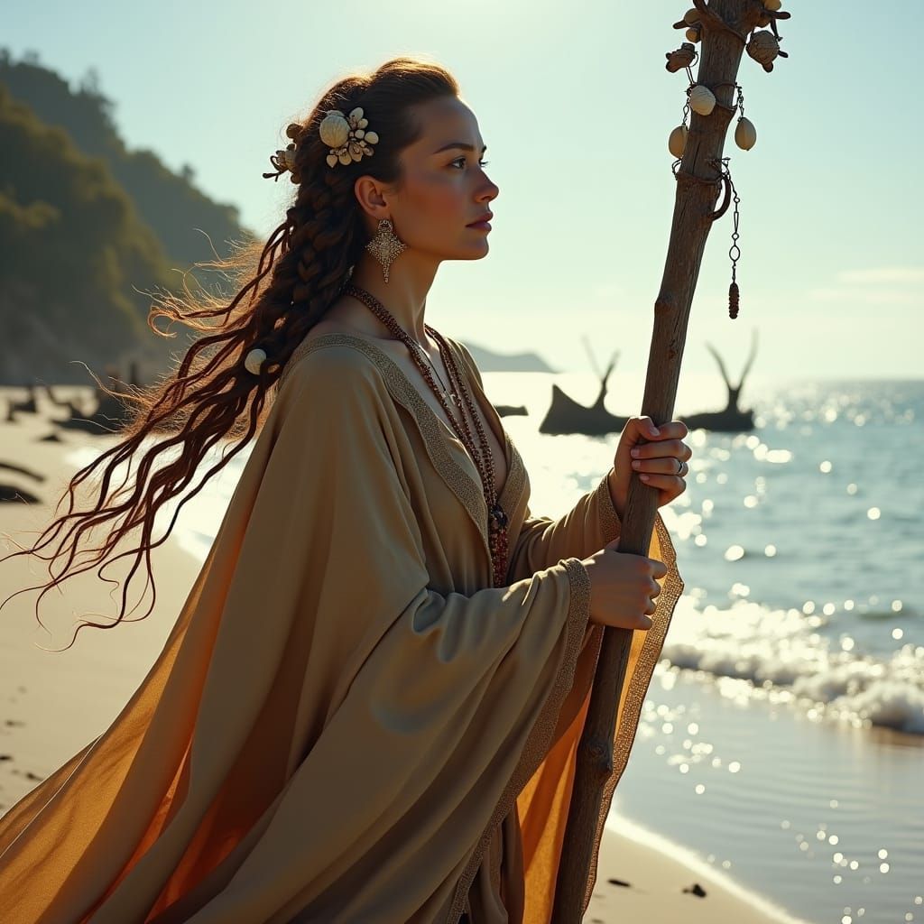 Mystical Woman on Windswept Beach, Matte Painting