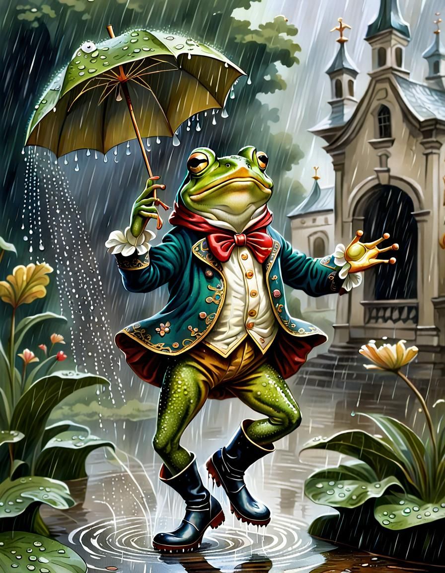 Frog Dancing in Rain: Baroque Storybook Illustration