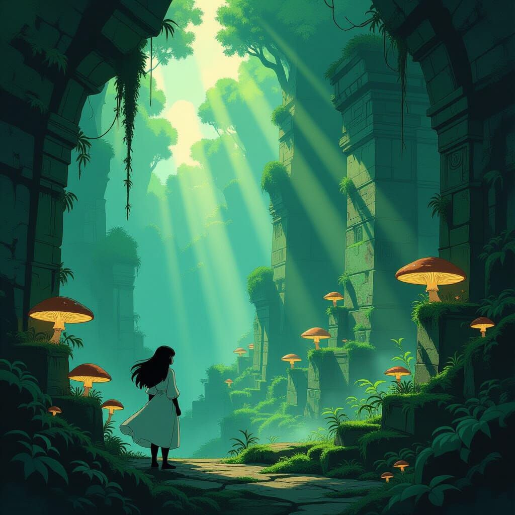Dark Fantasy Scene Inspired by Nausicaa in Ethereal Forest