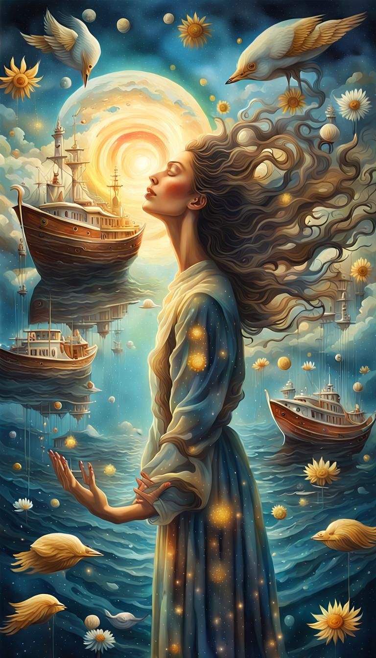 Cosmic Woman in Surreal Upside-Down Universe