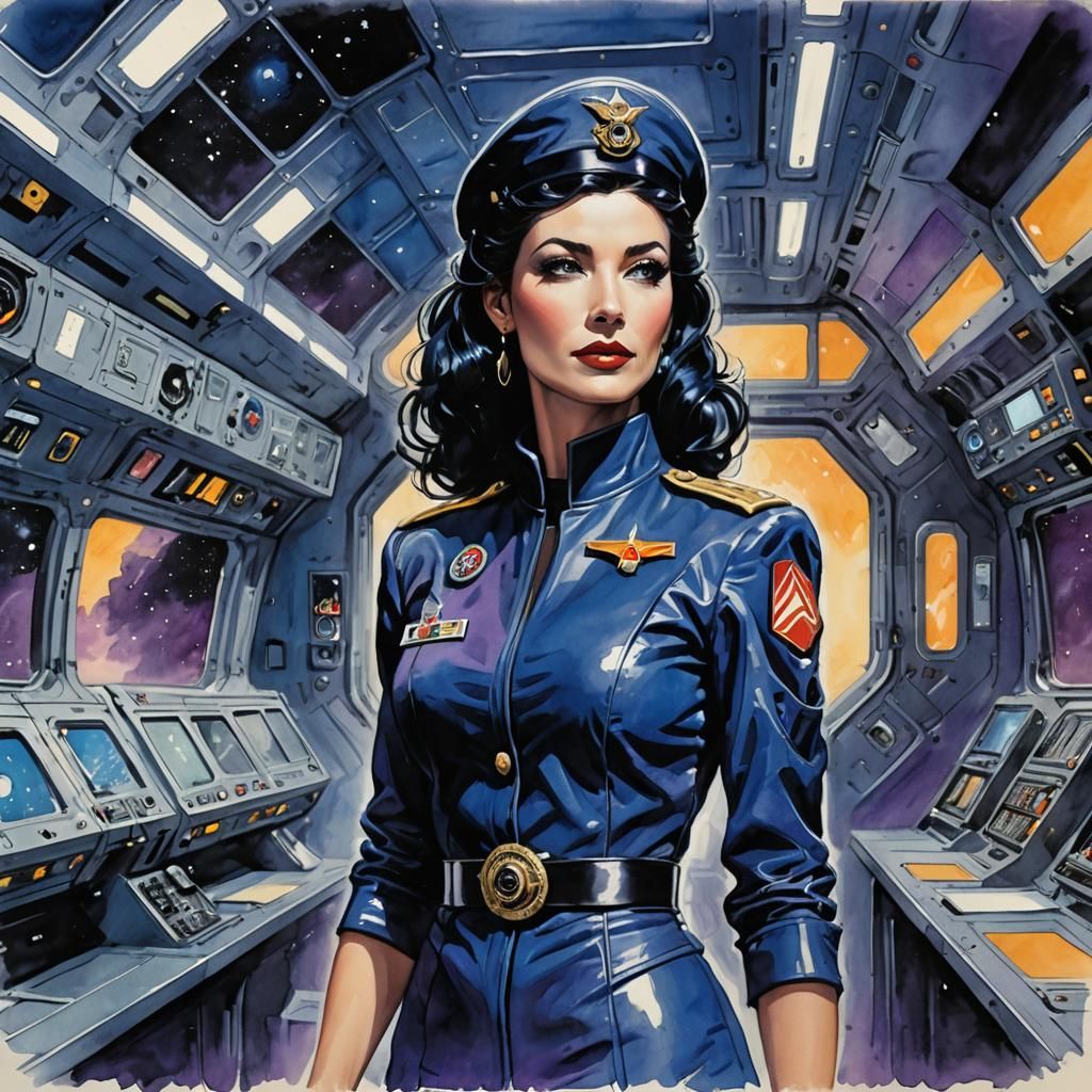 Retro-Futuristic Space Navy Officer in Mixed Media Style