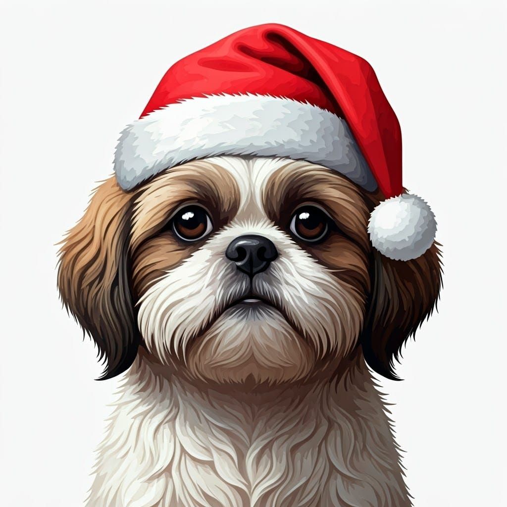 Shih Tzu in Santa Hat with Abstract Fractals