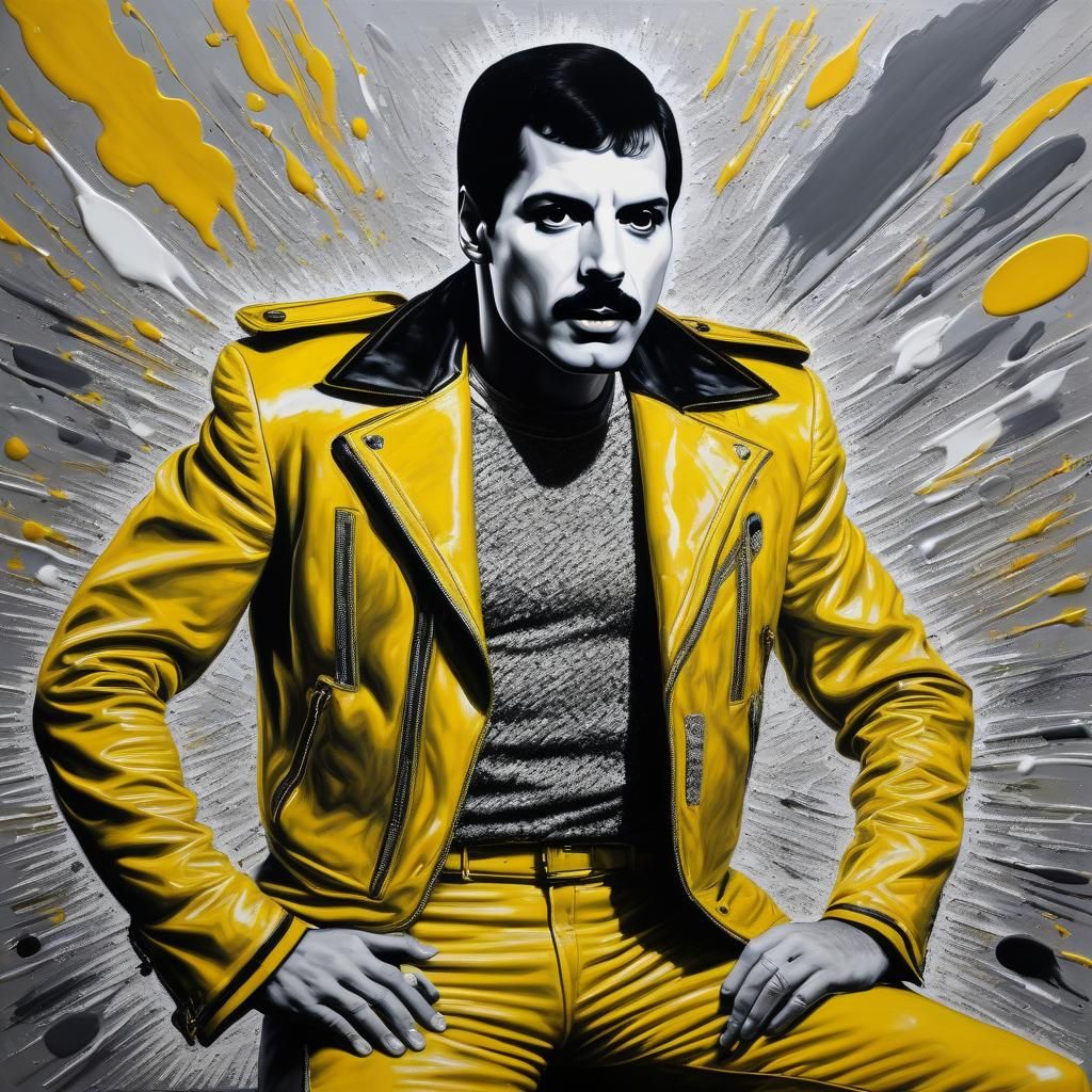 Freddie Mercury in Yellow Jacket: Monochromatic Painting