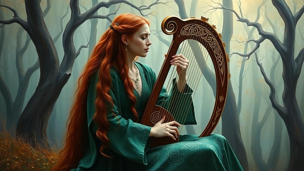 Celtic Woman in Forest, Impasto Oil Painting