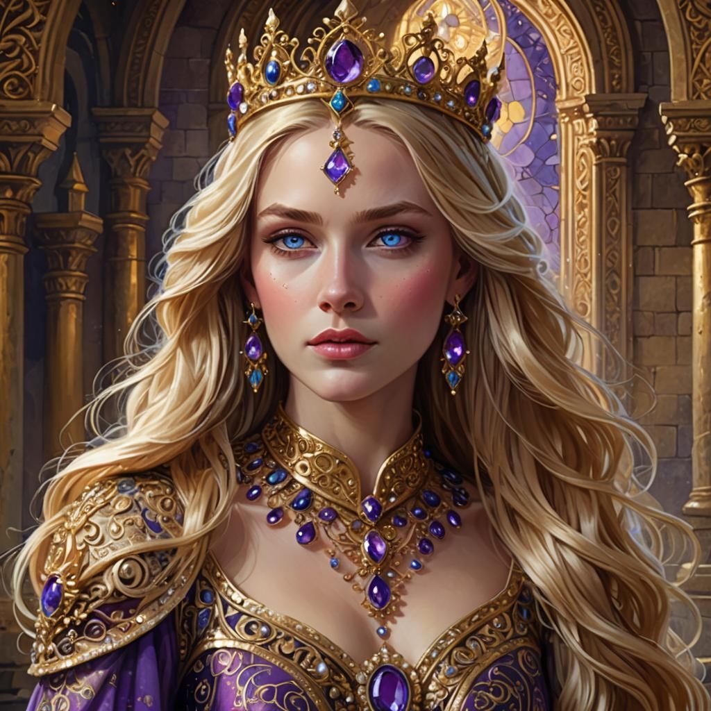 Regal Fantasy Queen Portrait with Golden Crown