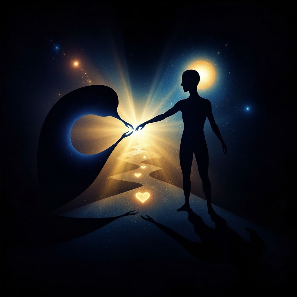 Soul's Journey: Light and Shadow Dance in Cosmic Surrealism
