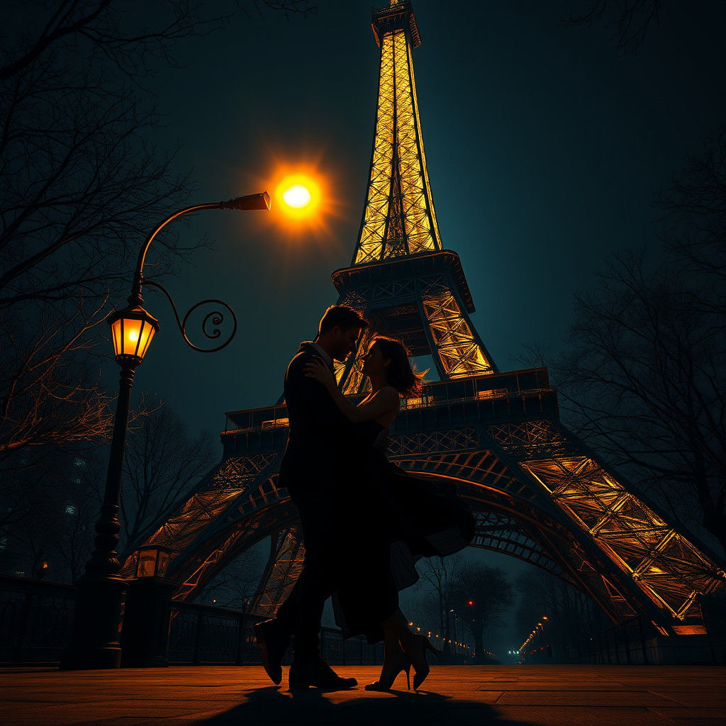 Eiffel Tower: Couple Dancing in Dreamlike Fantasy Art