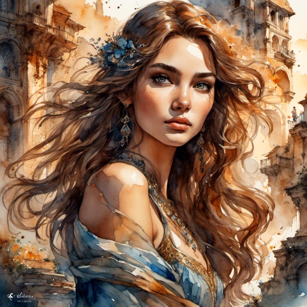 Girl Painting on Canvas in Detailed Digital Art