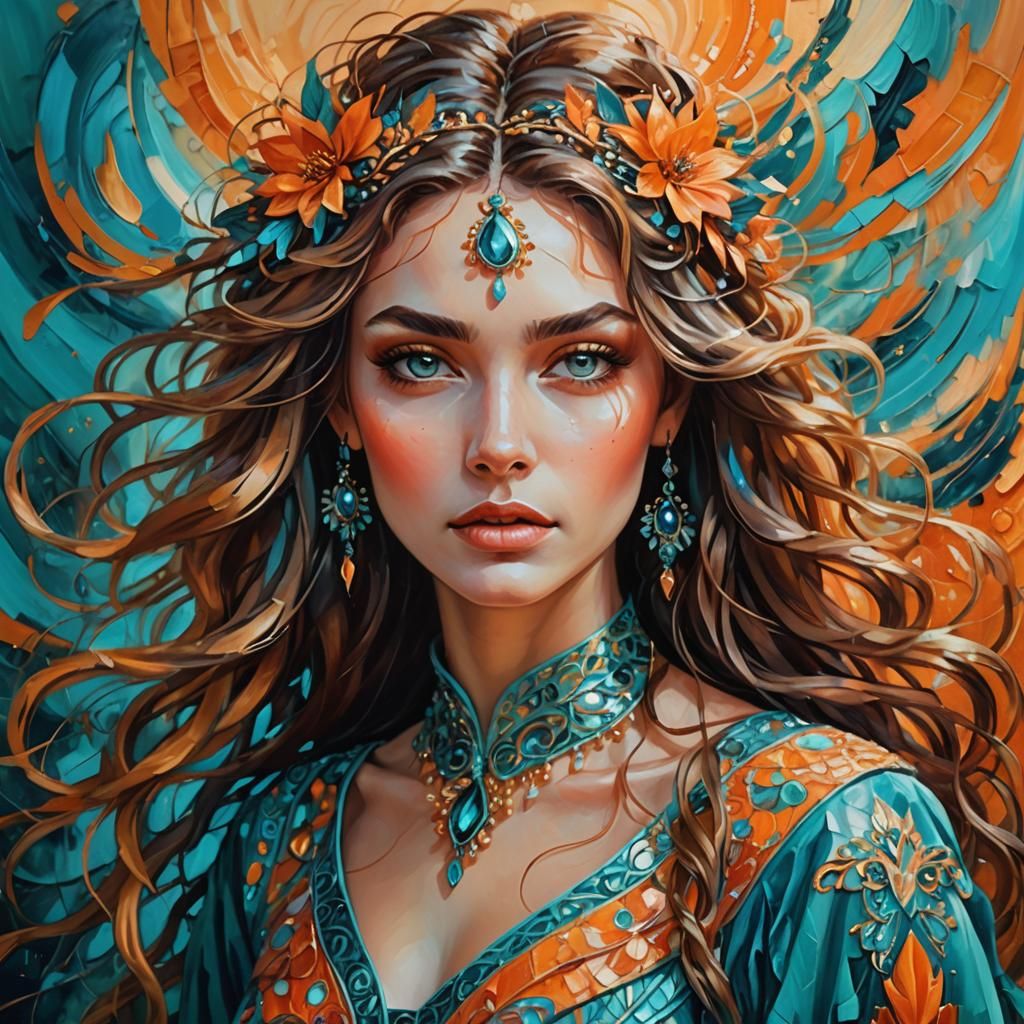 Stylized Portrait of a Beautiful Girl as Oil Painting