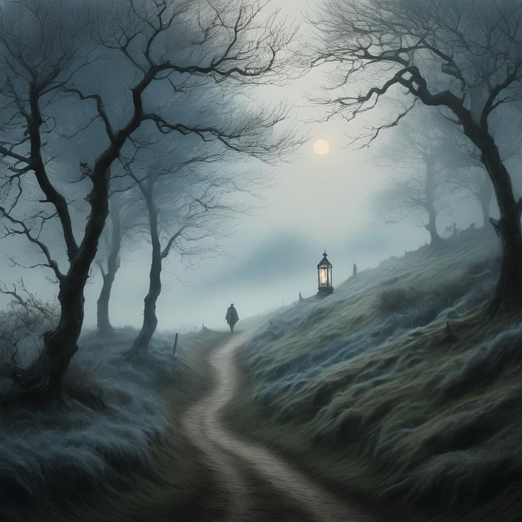 Misty Medieval Landscape in Watercolor Style