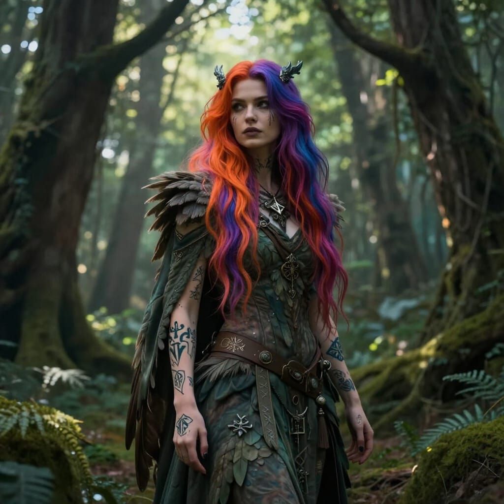 Androgynous Harpy Ranger in Enchanted Forest