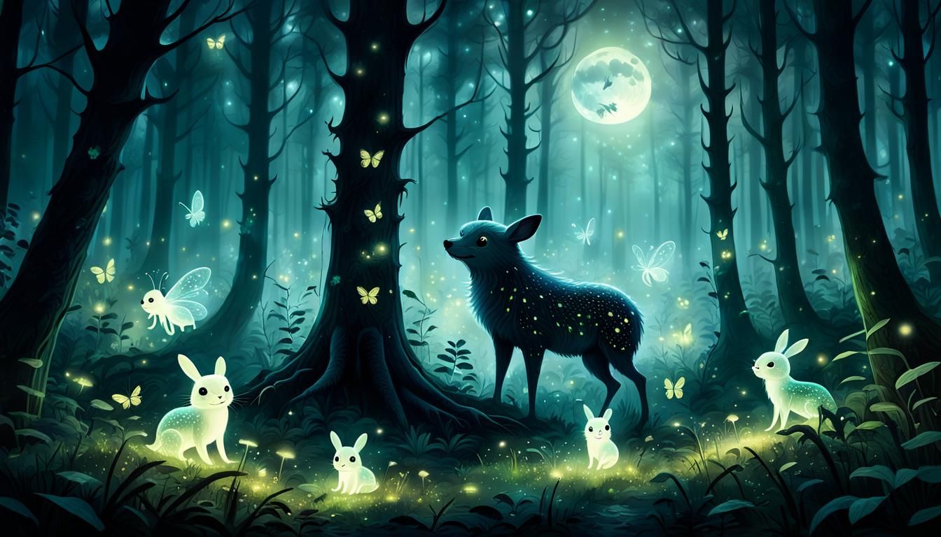 Ethereal Spectral Mother and Offspring in Forest