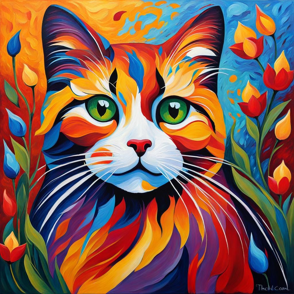 Abstract Cat Shapes in Acrylic Style Painting