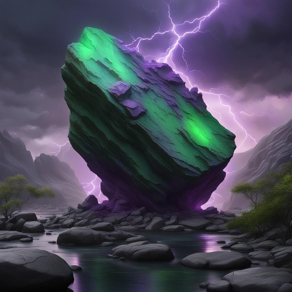 Electric Storm Over Green and Purple Rock