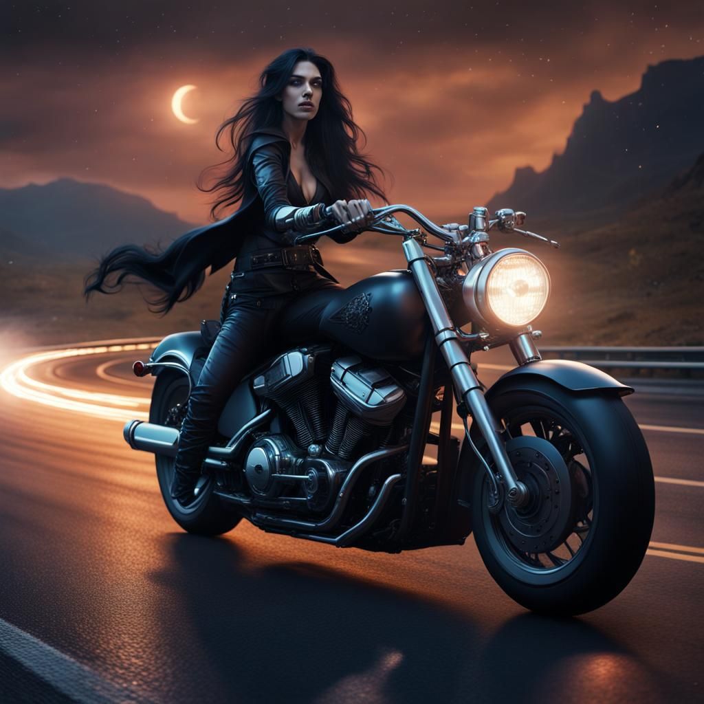 Witch on Motorcycle: Fantasy Concept Art