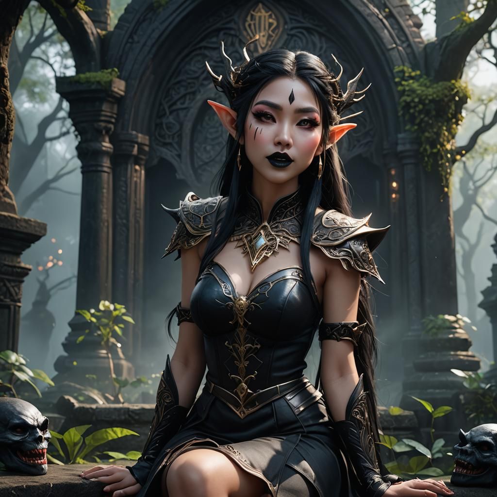 Gothic Elf Girl with Open Mouth, Detailed Matte Painting