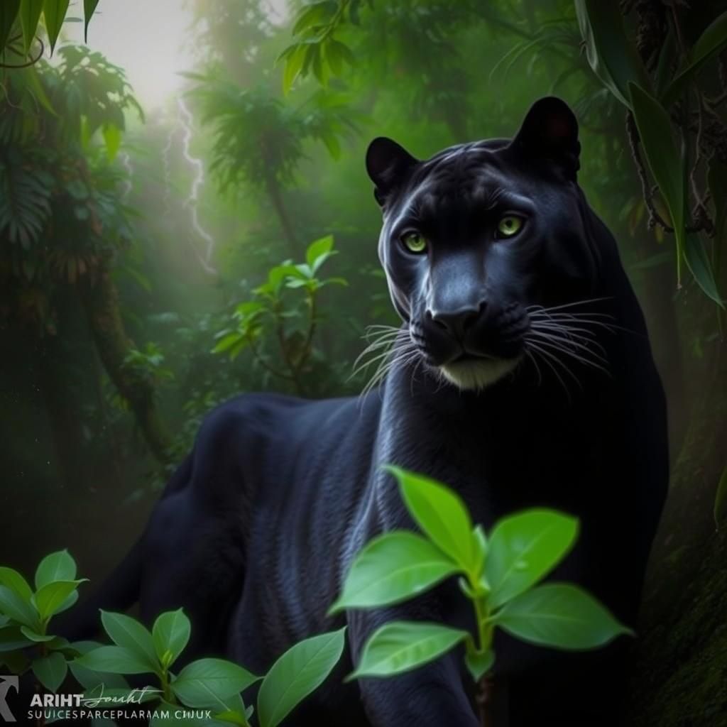 Panther in Misty Rainforest: A Surreal Portrait