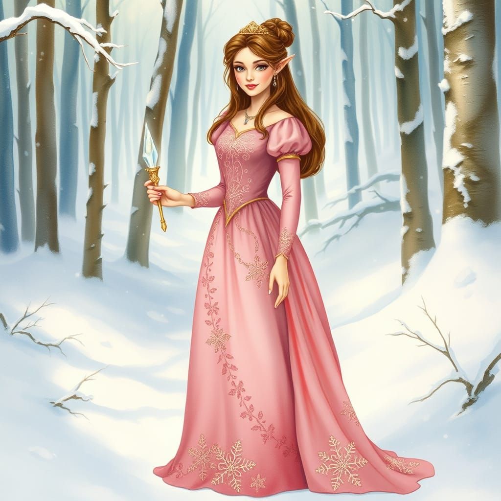 Elegant Elf Noble in Whimsical Winter Wonderland