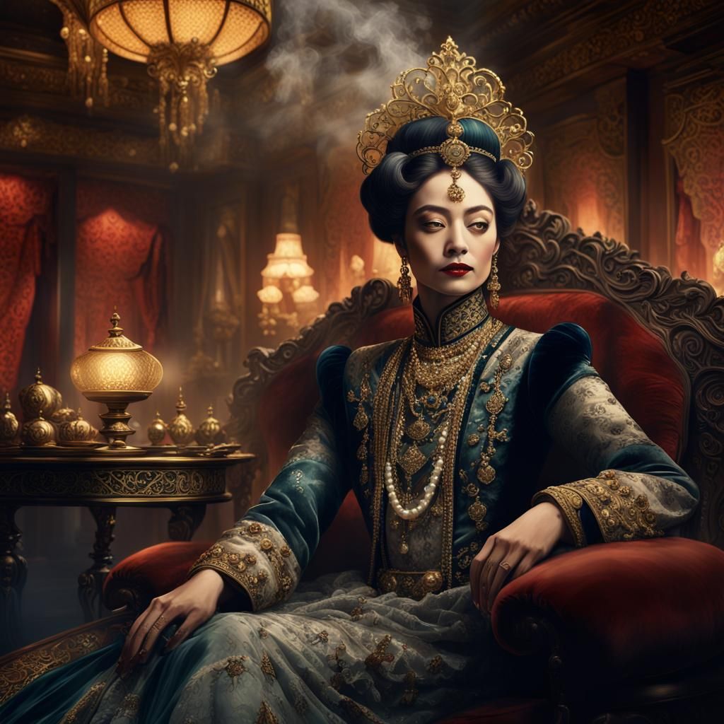 Opulent Portrait of Miss Opium in Opium Den