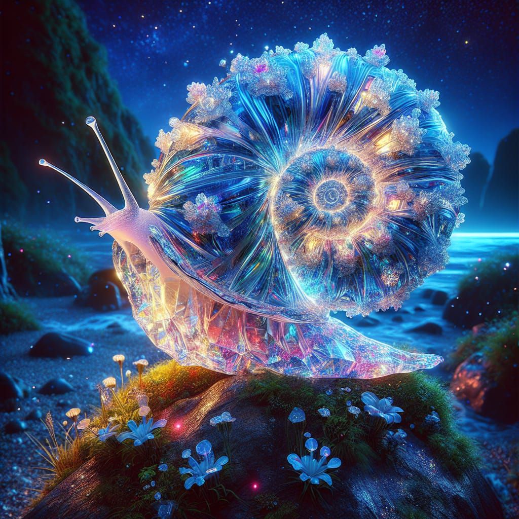 Bioluminescent Flowers in Sapphire Snail Shell