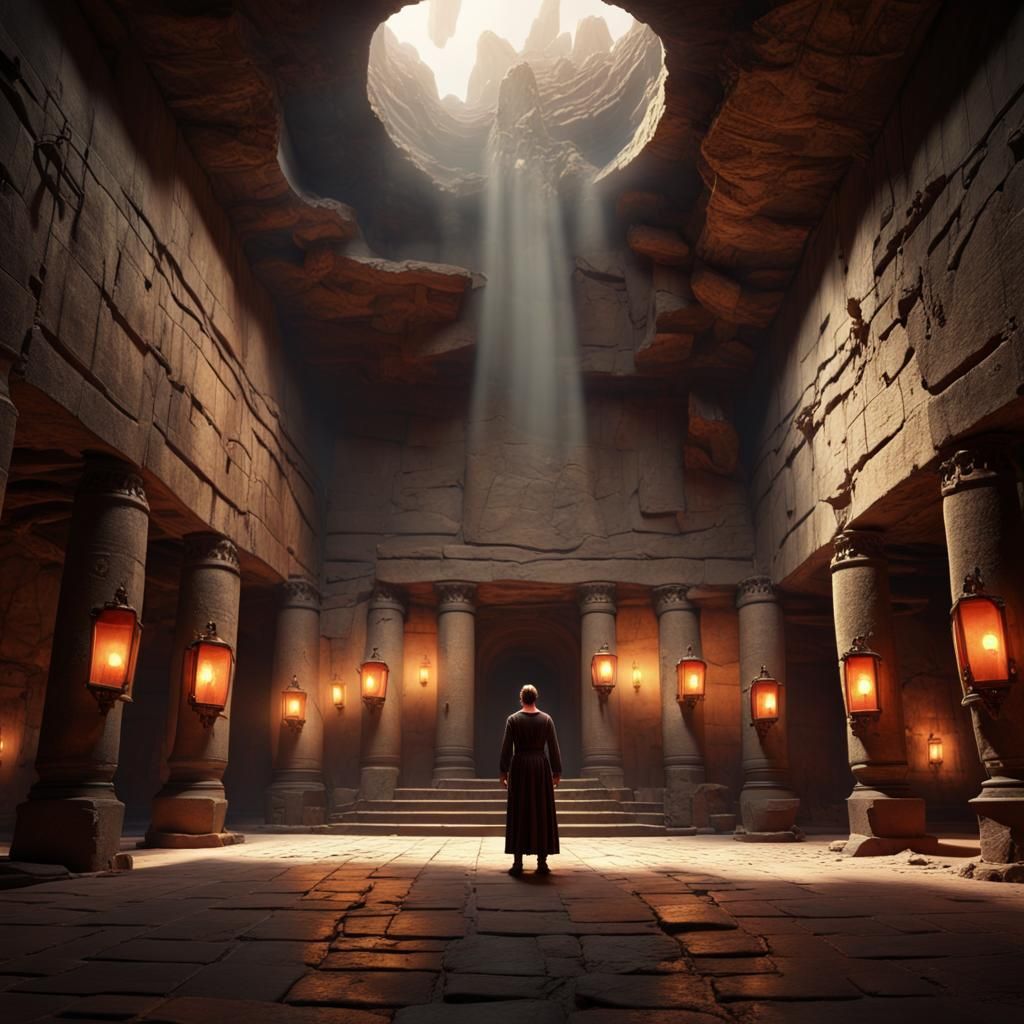 Majestic Figure in Grand Stone Chamber