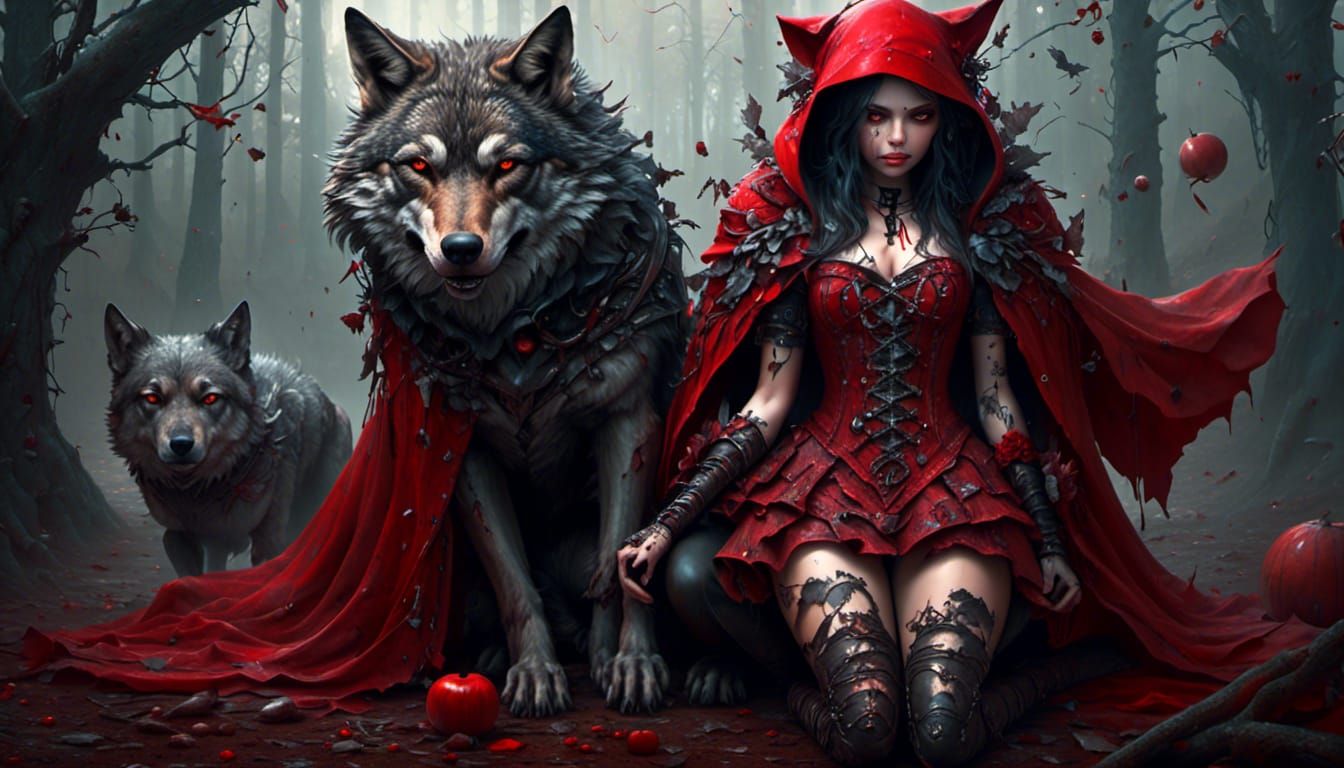 Zombie Little Red Riding Hood and Wolf