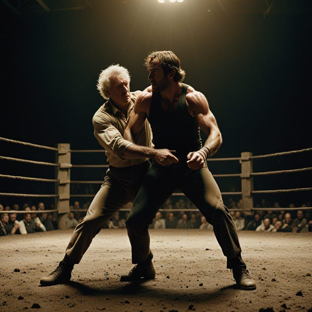 Gritty Wrestling Match in Cinematic Style