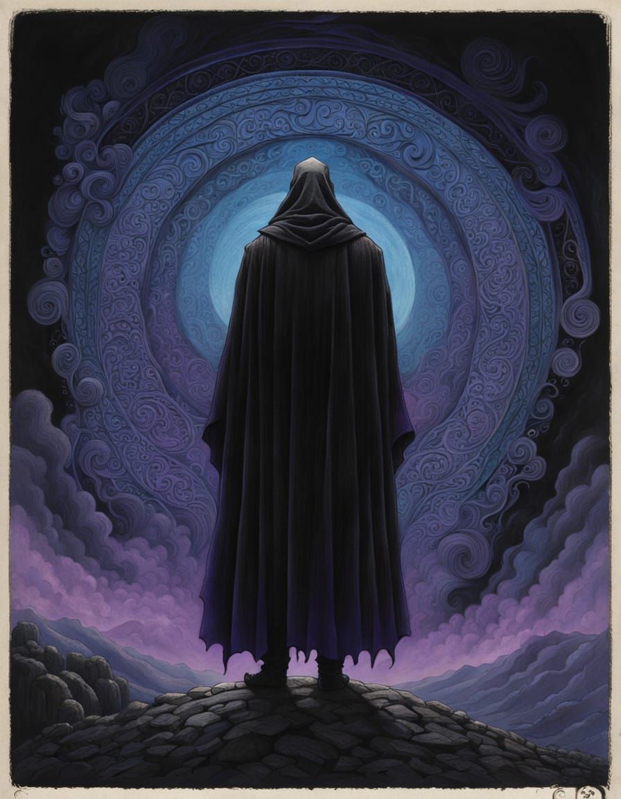 Enigmatic Dark Magic Conjurer in Brooding Atmosphere