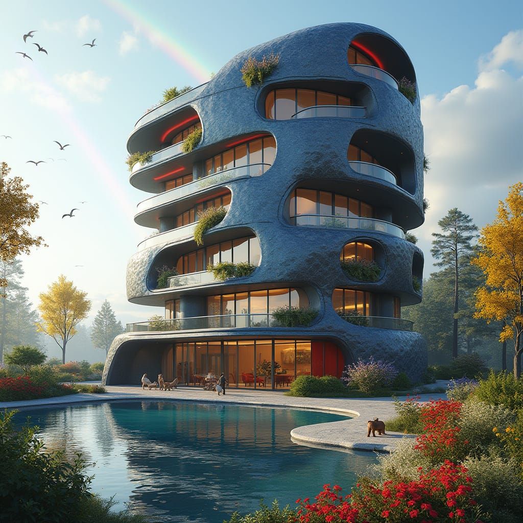 Futuristic Organic High-Rise Building in Calatrava Style