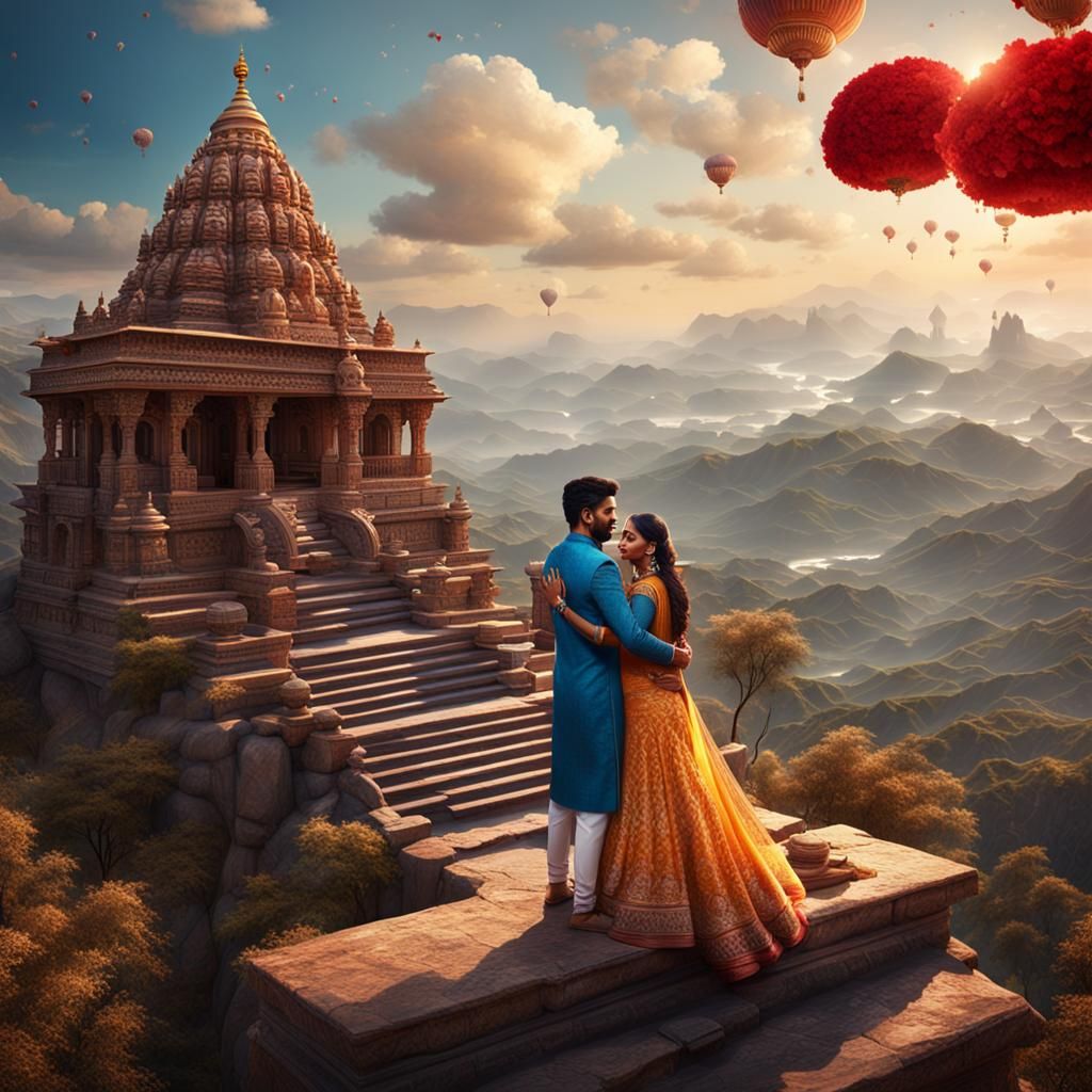 Romantic Indian Couple Wedding on Mountain Top