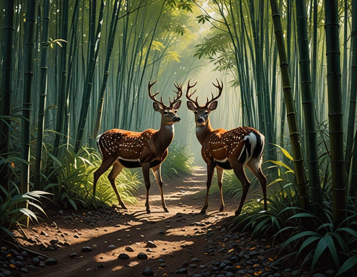 Serenely Lit Bamboo Grove in Dramatic Digital Style