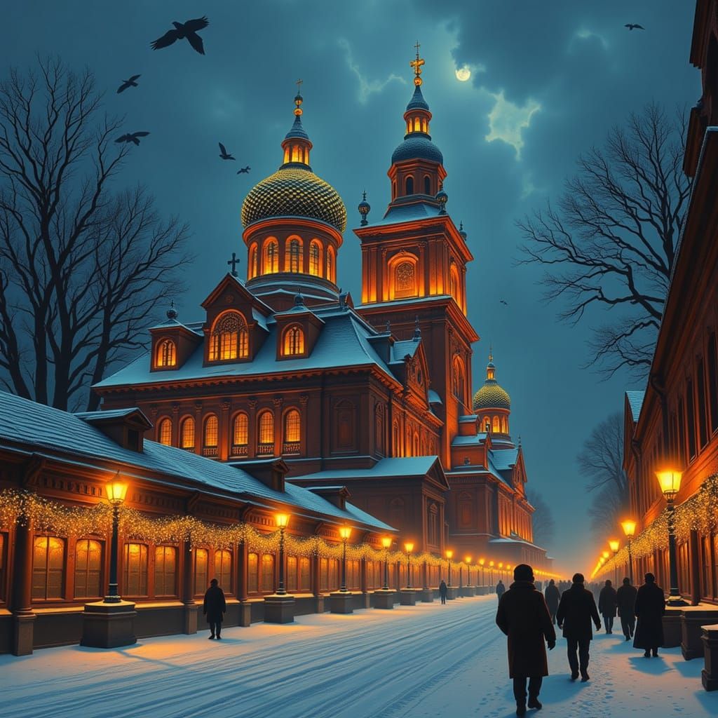 Christmas Eve Cathedral Square in Realistic Cinematic Style