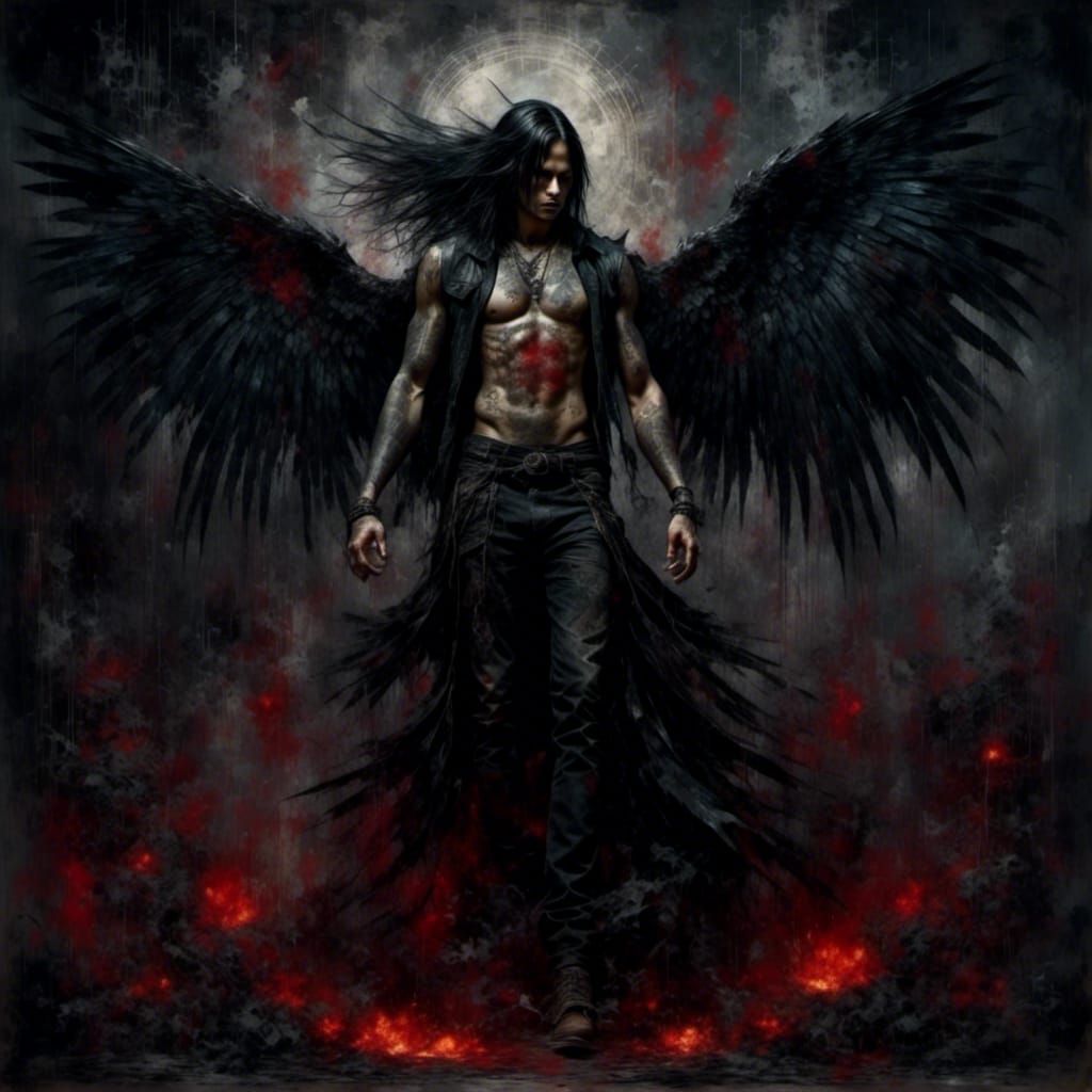 Dark Angel with Black Wings in Gothic Style