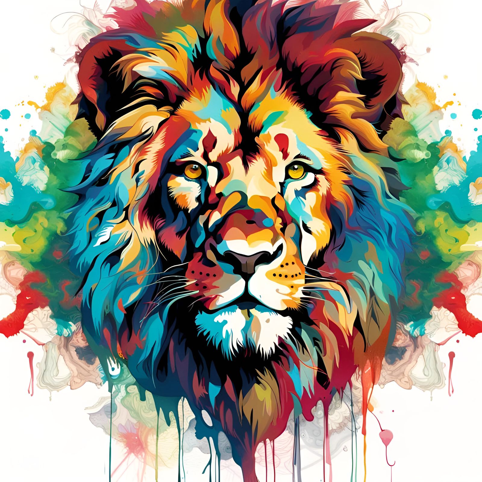 Colorful Majestic Lion Oil Painting Portrait
